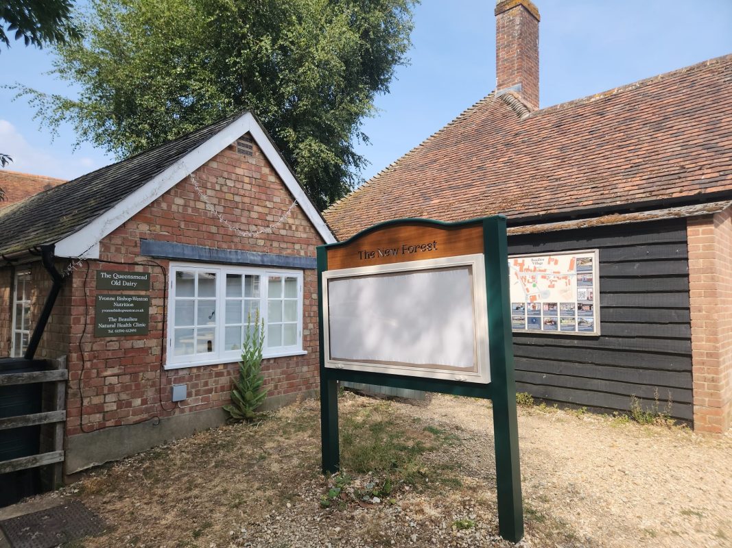 Beaulieu Village, The New Forest Notice Board waiting for a Poster for The Rod Stewart Story Concert in October 2026 at Beaulieu Village Hall